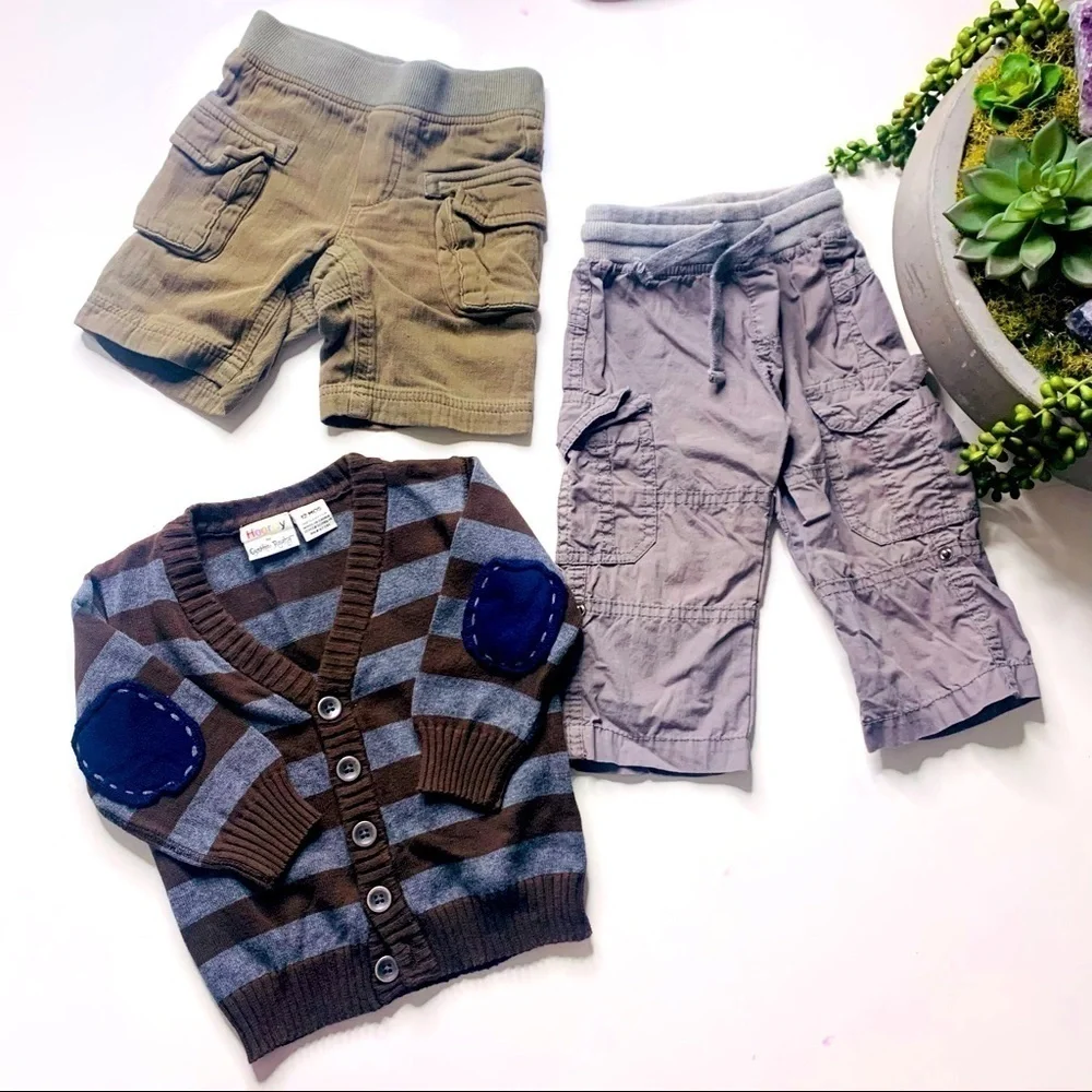 Assorted brands Bundle 3 Piece Infant clothes Cardigan Pant short bottoms 12 m